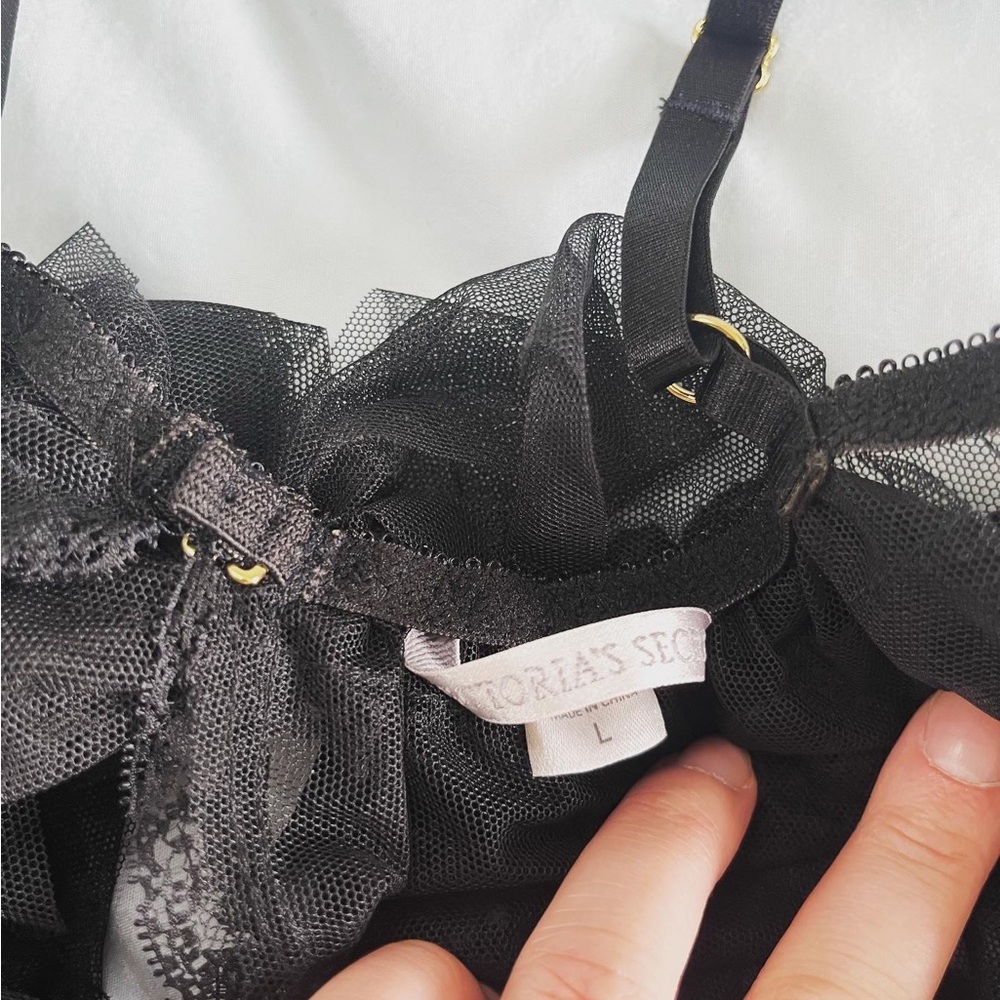 Victoria’s Secret Large Black Lace Baby Doll Lingerie Tank Open Back Bow - Picture 4 of 4